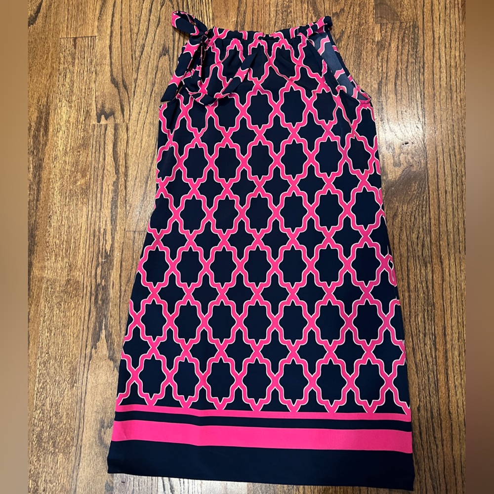 Crown & Ivy Blue and Pink Tie Neck Dress Sz Small